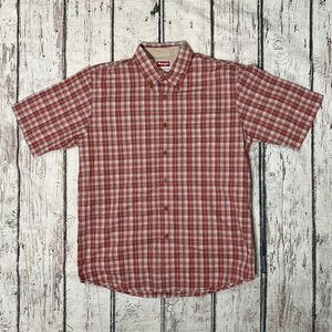 Wrangler Cowboy Rockabilly Wrinkle Resist Plaid Short Sleeve Mens Button Down